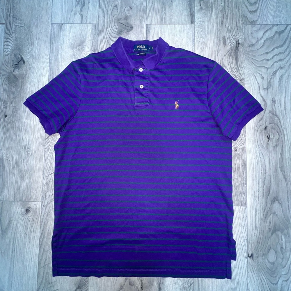 Polo Ralph Lauren Shirt Mens Small Purple Pima Soft Touch Striped Golf F20